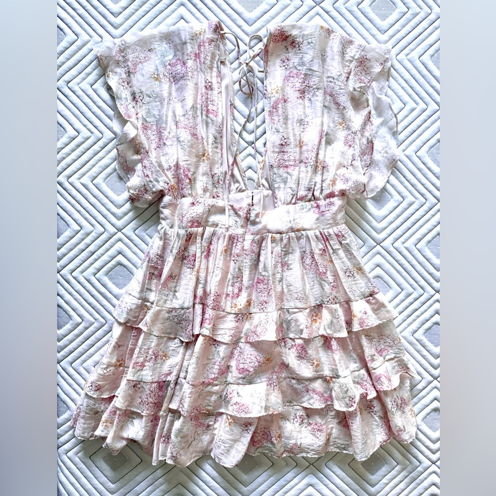 LULU’s ‘Easily in Love Blush Pink Floral Print Ruffled Tiered Mini Dress - Picture 2 of 5